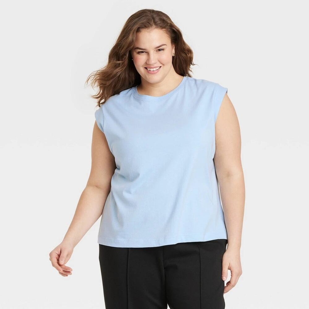 A New Day Women XXL Extended Shoulder T-shirt Light Blue Midweight Jersey Tank
